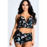 Kelebekli Siyah Saten Mini Şortlu Takım