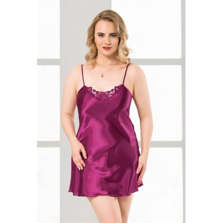 Aria's Closet Büyük Beden Mor Kısa Saten Gecelik