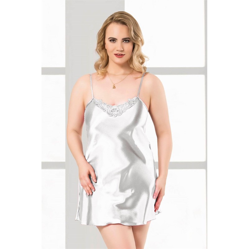 Aria's Closet Büyük Beden Beyaz Kısa Saten Gecelik