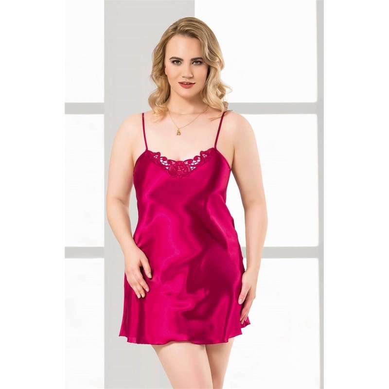 Aria's Closet Büyük Beden Vişne Kısa Saten Gecelik