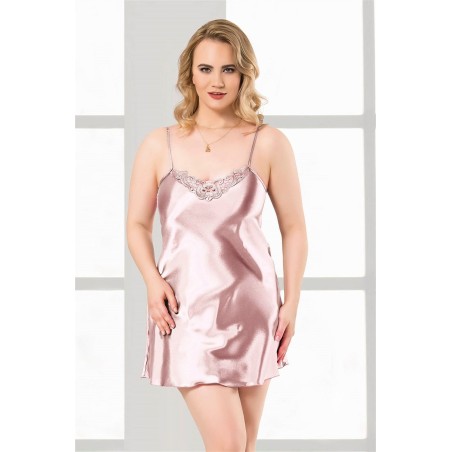 Aria's Closet Büyük Beden Somon Kısa Saten Gecelik
