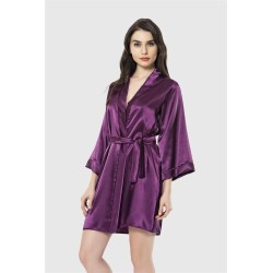 Aria's Closet Mor Kısa Saten Sabahlık