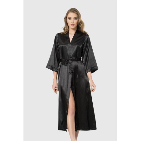 Aria's Closet Siyah Uzun Saten Sabahlık