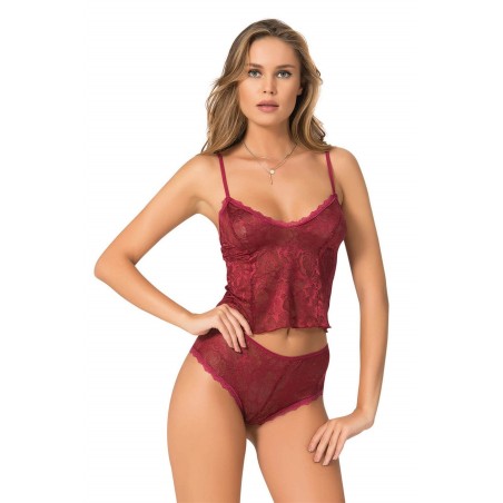 Aria's Closet Bordo Jakarlı Babydoll Şort Takımı