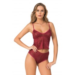 Aria's Closet Bordo Jakarlı Babydoll Şort Takımı