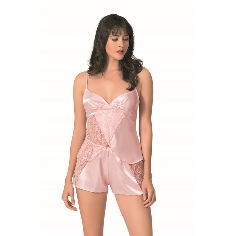 Aria's Closet Somon Saten Babydoll Şort Takımı