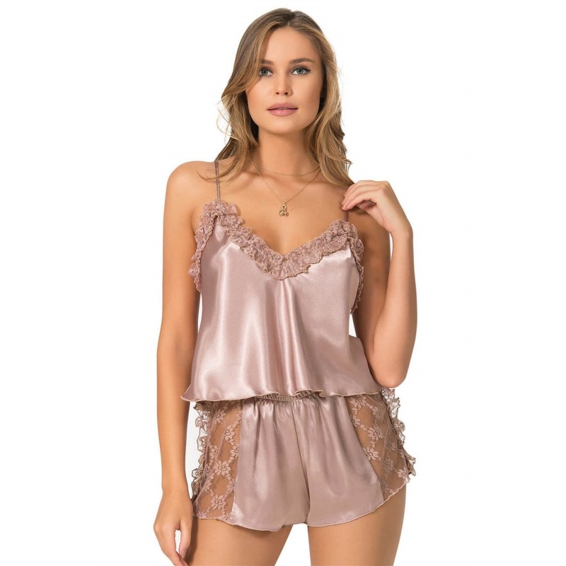 Aria's Closet Vizon Saten Babydoll Şort Takımı
