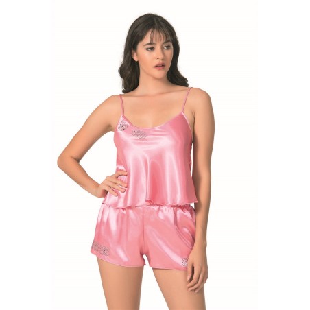 Aria's Closet Koyu Pembe Saten Babydoll Şort Takımı