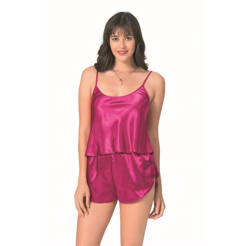 Aria's Closet Vişne Saten Babydoll Şort Takımı
