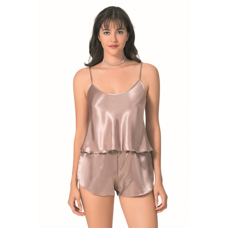 Aria's Closet Vizon Saten Babydoll Şort Takımı