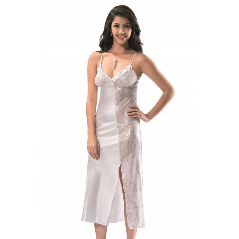 Aria's Closet Beyaz Uzun Saten Gecelik