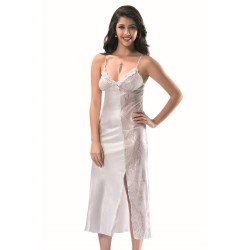 Aria's Closet Beyaz Uzun Saten Gecelik