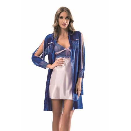 Aria's Closet Saks Kısa İkili Saten Sabahlık Gecelik Takımı