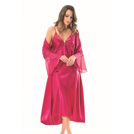 Aria's Closet Vişne Uzun İkili Saten Sabahlık Gecelik Takımı