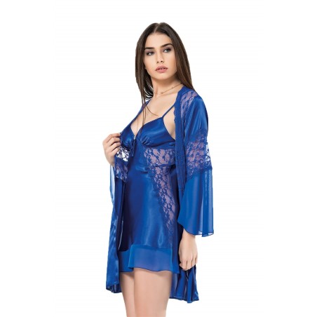 Aria's Closet Saks Kısa İkili Saten Sabahlık Gecelik Takımı