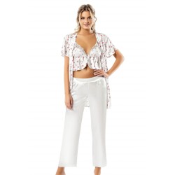 Aria's Closet Desenli Büstiyerli Üçlü Saten Sabahlık Gecelik Pijama Takımı