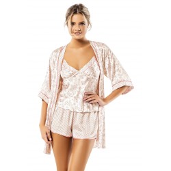 Aria's Closet Desenli Üçlü Saten Babydoll Şort Takımı