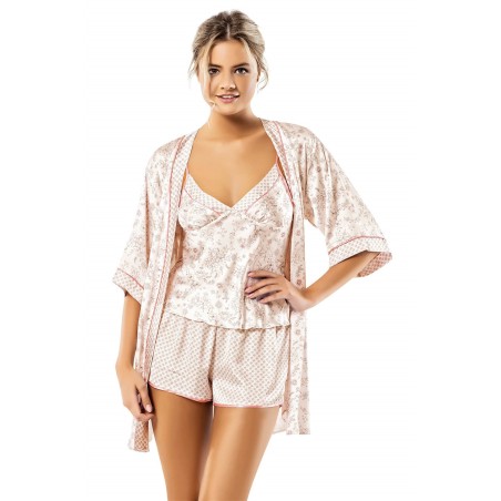 Aria's Closet Desenli Üçlü Saten Babydoll Şort Takımı