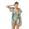 Aria's Closet Desenli Büstiyerli Su Yeşili Üçlü Saten Babydol Şort Takımı