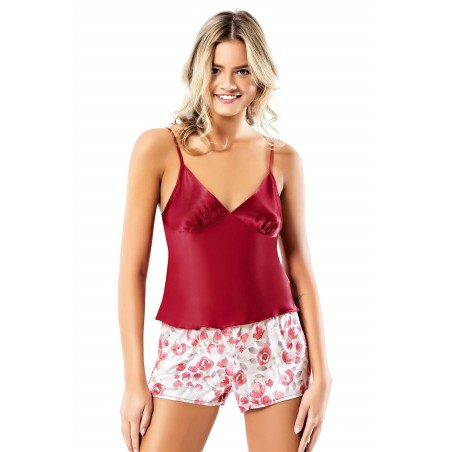 Aria's Closet Desenli Bordo Saten Babydoll Şort Takımı