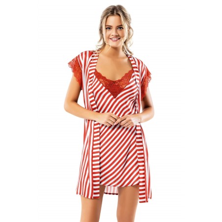 Aria's Closet Çizgili Kiremit Saten Sabahlık Gecelik Takımı