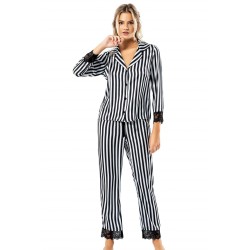 Aria's Closet Çizgili Siyah İkili Saten Gecelik Pijama Takımı