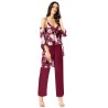 Aria's Closet Desenli Bordo Üçlü Saten Gecelik Pijama Takımı