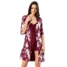 Aria's Closet Desenli Bordo Saten Sabahlık Gecelik Takımı