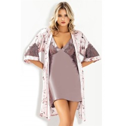 Aria's Closet Desenli Lila Saten Sabahlık Gecelik Takımı
