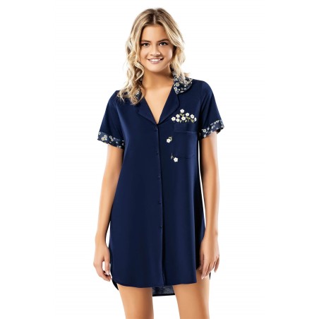 Aria's Closet Papatya Desenli Lacivert Kısa Penye Gecelik