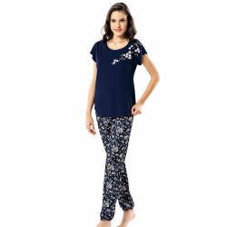 Aria's Closet Papatya Desenli Lacivert İkili Penye Gecelik Pijama Takımı