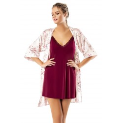 Aria's Closet Bordo Saten Sabahlık Gecelik Takımı