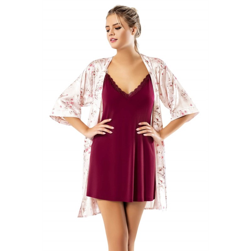 Aria's Closet Bordo Saten Sabahlık Gecelik Takımı