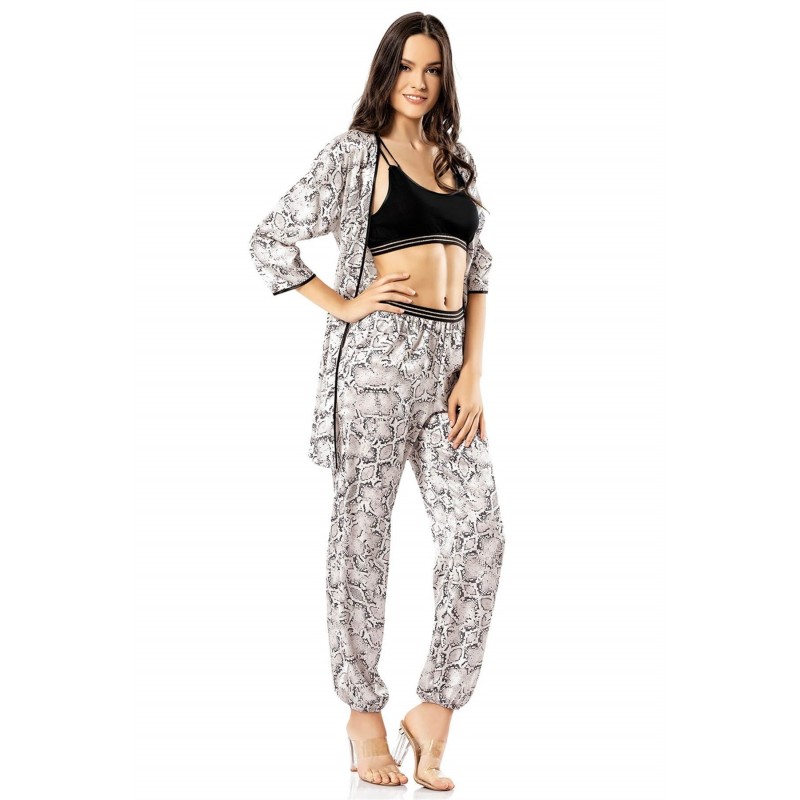 Aria's Closet Desenli Üçlü Saten Gecelik Pijama Takımı