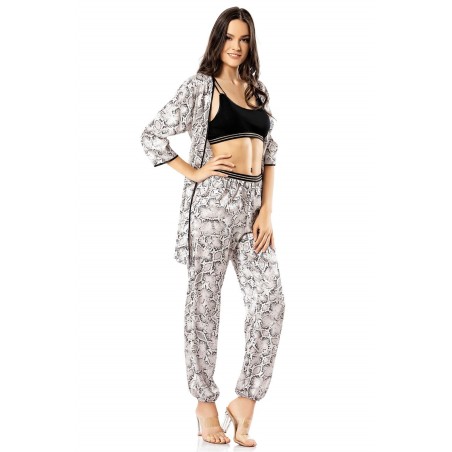 Aria's Closet Desenli Üçlü Saten Gecelik Pijama Takımı