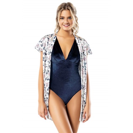 Aria's Closet Lacivert Kadife Bodysuit Sabahlık Gecelik Takımı