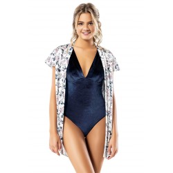 Aria's Closet Lacivert Kadife Bodysuit Sabahlık Gecelik Takımı