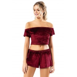 Aria's Closet Bordo Büstiyerli Kadife Babydoll Şort Takımı