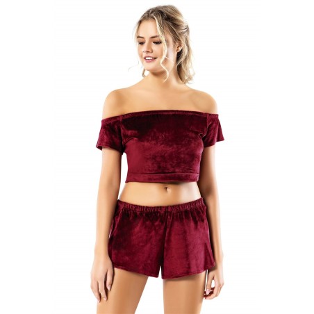 Aria's Closet Bordo Büstiyerli Kadife Babydoll Şort Takımı