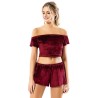 Aria's Closet Bordo Büstiyerli Kadife Babydoll Şort Takımı