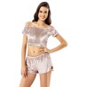 Aria's Closet Pudra Büstiyerli Kadife Babydoll Şort Takımı