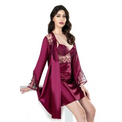 Aria's Closet Bordo Kısa İkili Saten Sabahlık Gecelik Takımı