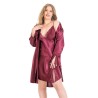 Aria's Closet Büyük Beden Bordo Kısa İkili Saten Sabahlık Gecelik Takımı 6156