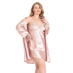 Aria's Closet Büyük Beden Pudra Kısa İkili Saten Sabahlık Gecelik Takımı