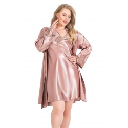 Aria's Closet Büyük Beden Vizon Kısa İkili Saten Sabahlık Gecelik Takımı