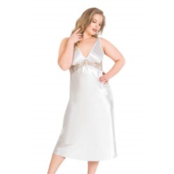 Aria's Closet Büyük Beden Ekru Uzun İkili Saten Sabahlık Gecelik Takımı