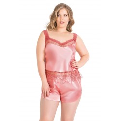 Aria's Closet Büyük Beden Mercan Saten Babydoll Şort Takımı