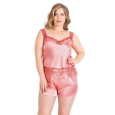 Aria's Closet Büyük Beden Mercan Saten Babydoll Şort Takımı