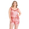 Aria's Closet Büyük Beden Mercan Saten Babydoll Şort Takımı