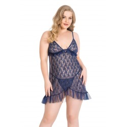 Aria's Closet Büyük Beden Lacivert Kısa Tül Gecelik